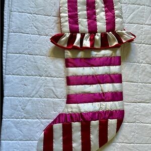 Anthropologie Pink and White Striped Holiday Stocking
